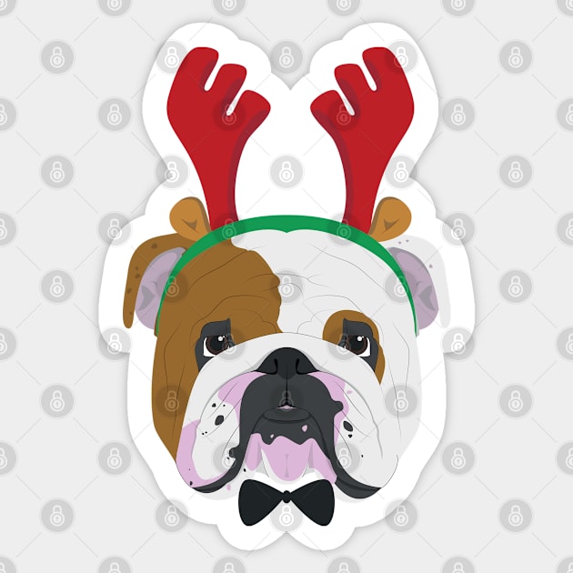 English Bulldog Dog With Weindeer Horns Funny Xmas Gift Sticker by salemstore